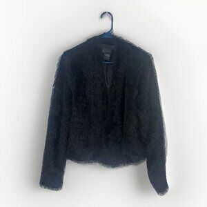 Kardashian Kollection Open Furry Jacket L Black Bohemian Whimsigoth City Party